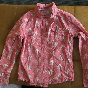 Pink Cactus Print Button-Up Shirt